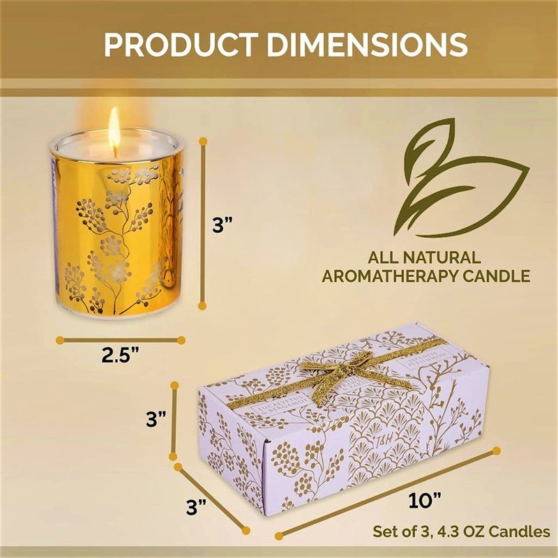 T&H Aromatherapy Candle Gift Set of 3 Scented Candles | Strawberry Parsley, Persimmon, Eucalyptus Bergamot Soy Candles Set, Gold Candle Gifts, Relaxing Aromatherapy Candles Gift Set for Women and Men - Image 4